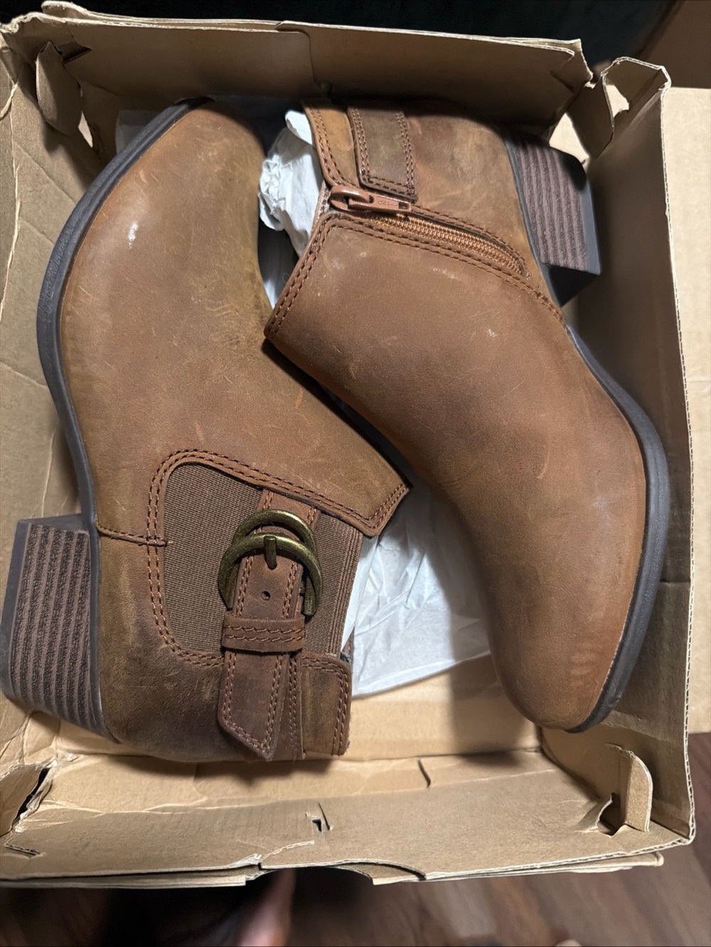 Clarks Women's Adreena Field Ankle Boot, Dark Tan Leather, Sz 6.5